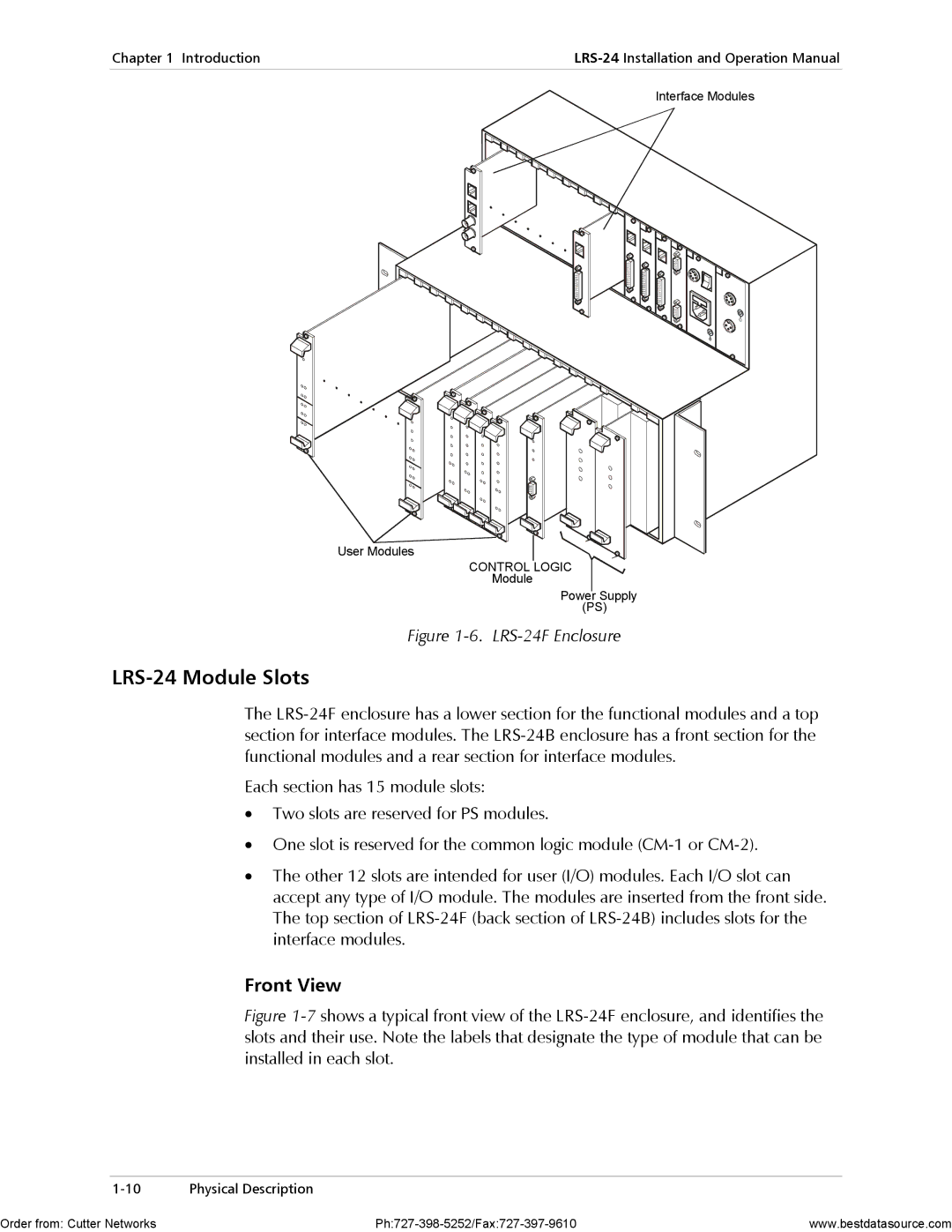 RAD Data comm operation manual LRS-24 Module Slots, Front View 