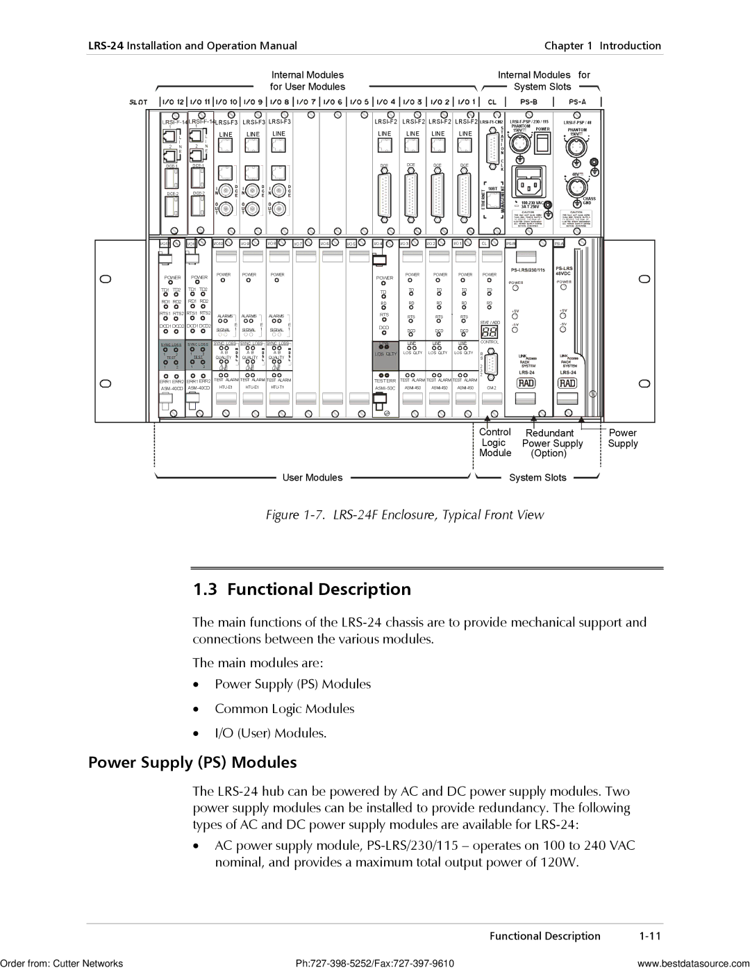 RAD Data comm LRS-24 operation manual Functional Description, Power Supply PS Modules 