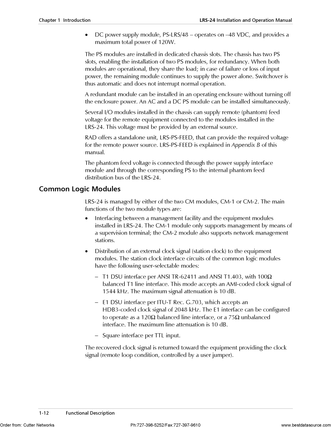 RAD Data comm LRS-24 operation manual Common Logic Modules 