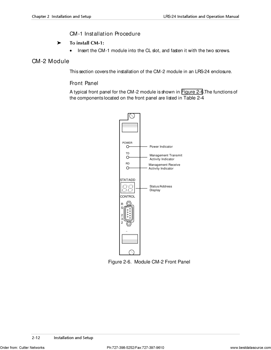 RAD Data comm LRS-24 operation manual CM-2 Module, CM-1 Installation Procedure, To install CM-1 