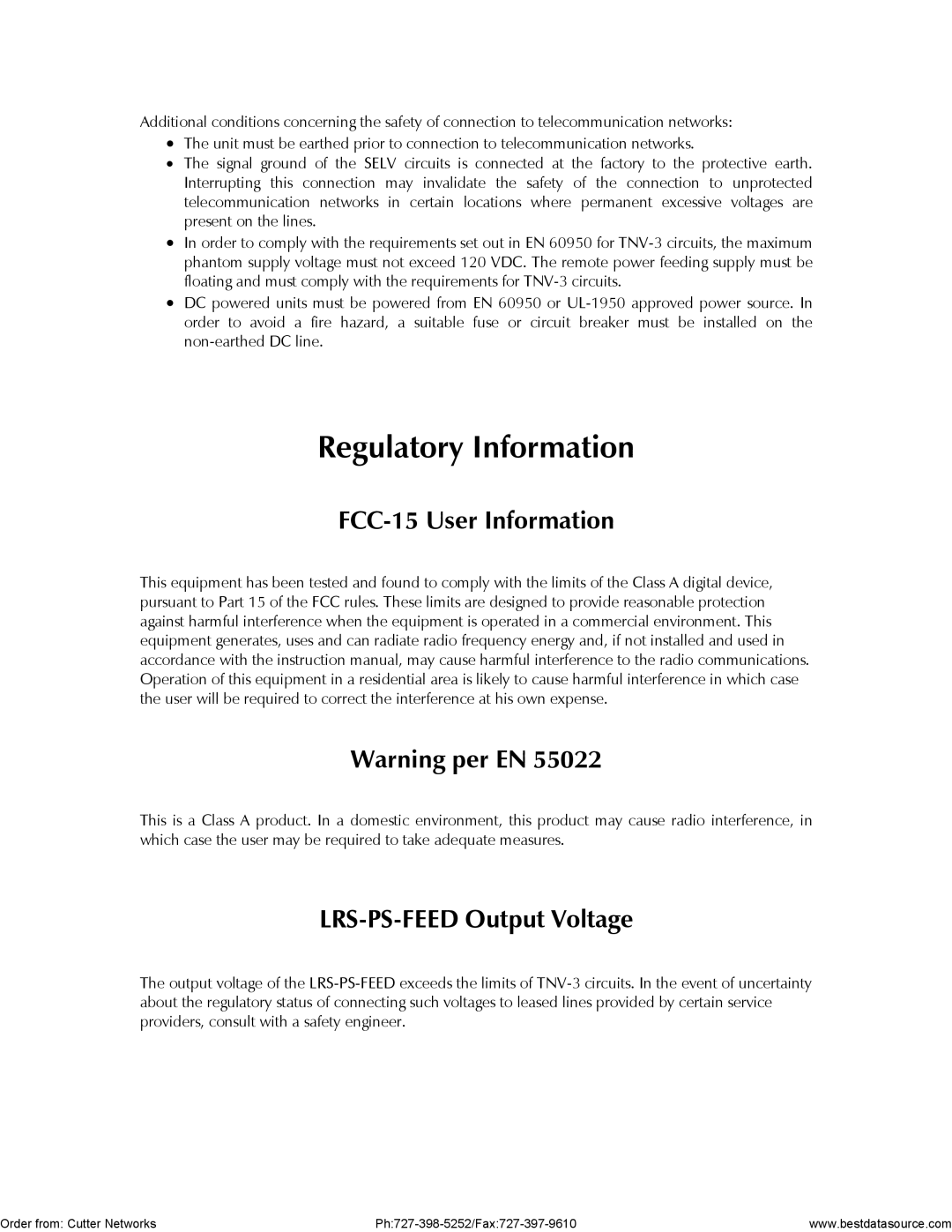 RAD Data comm LRS-24 operation manual Regulatory Information 