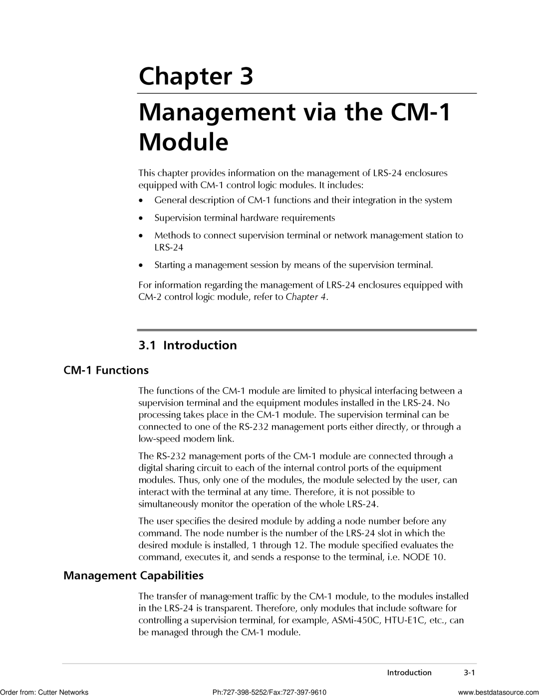 RAD Data comm LRS-24 operation manual CM-1 Functions, Management Capabilities 