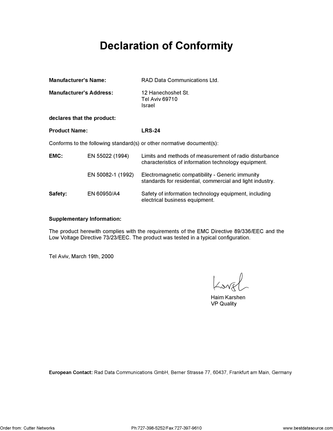 RAD Data comm LRS-24 operation manual Safety, Supplementary Information 