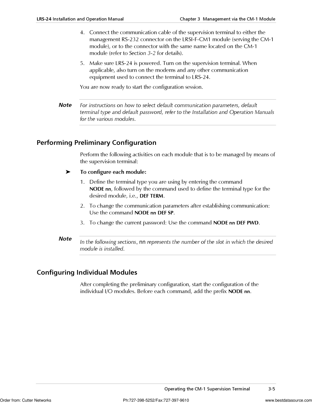 RAD Data comm LRS-24 Performing Preliminary Configuration, Configuring Individual Modules, To configure each module 