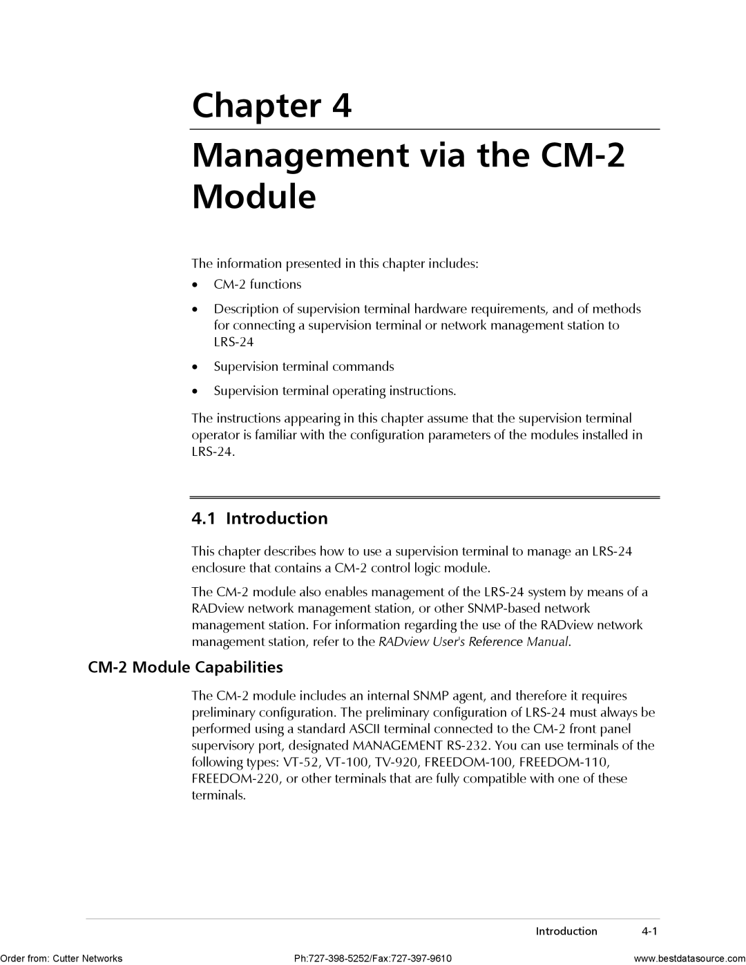 RAD Data comm LRS-24 operation manual Chapter Management via the CM-2 Module, CM-2 Module Capabilities 