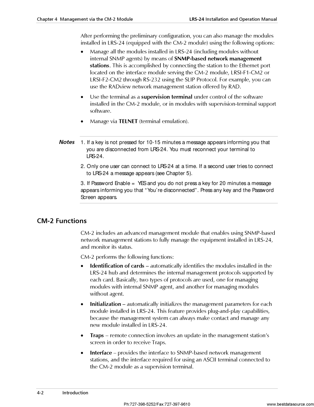 RAD Data comm LRS-24 operation manual CM-2 Functions 