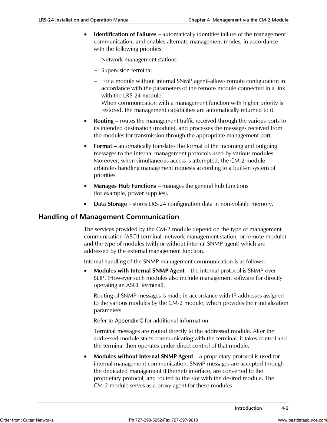 RAD Data comm LRS-24 operation manual Handling of Management Communication 