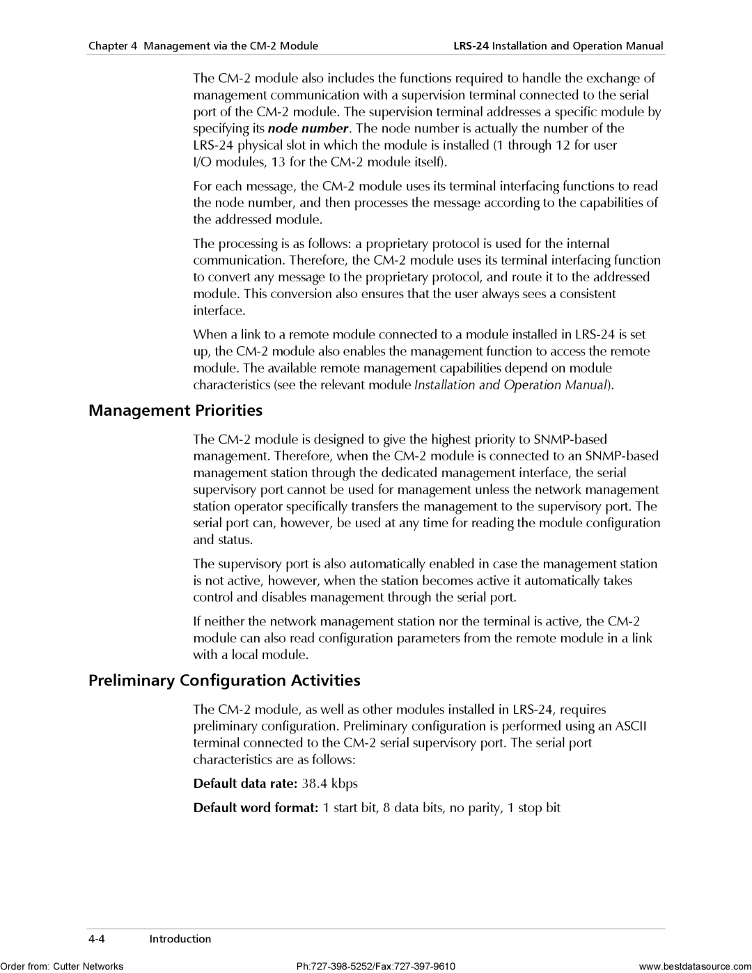 RAD Data comm LRS-24 operation manual Management Priorities, Preliminary Configuration Activities 