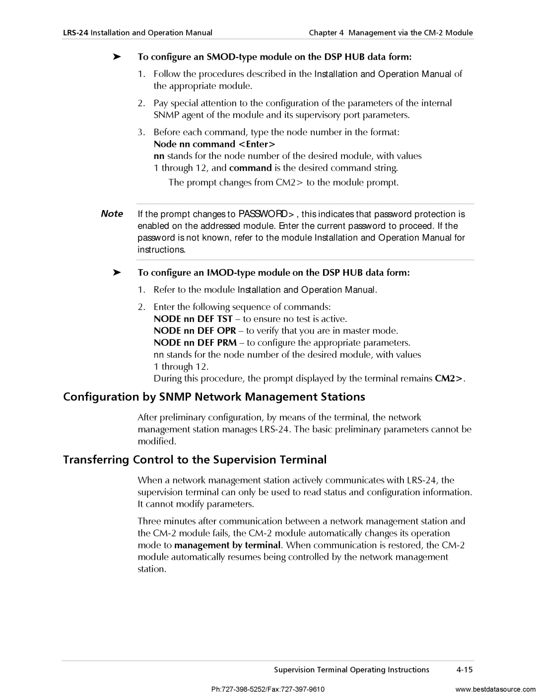 RAD Data comm LRS-24 Configuration by Snmp Network Management Stations, Transferring Control to the Supervision Terminal 