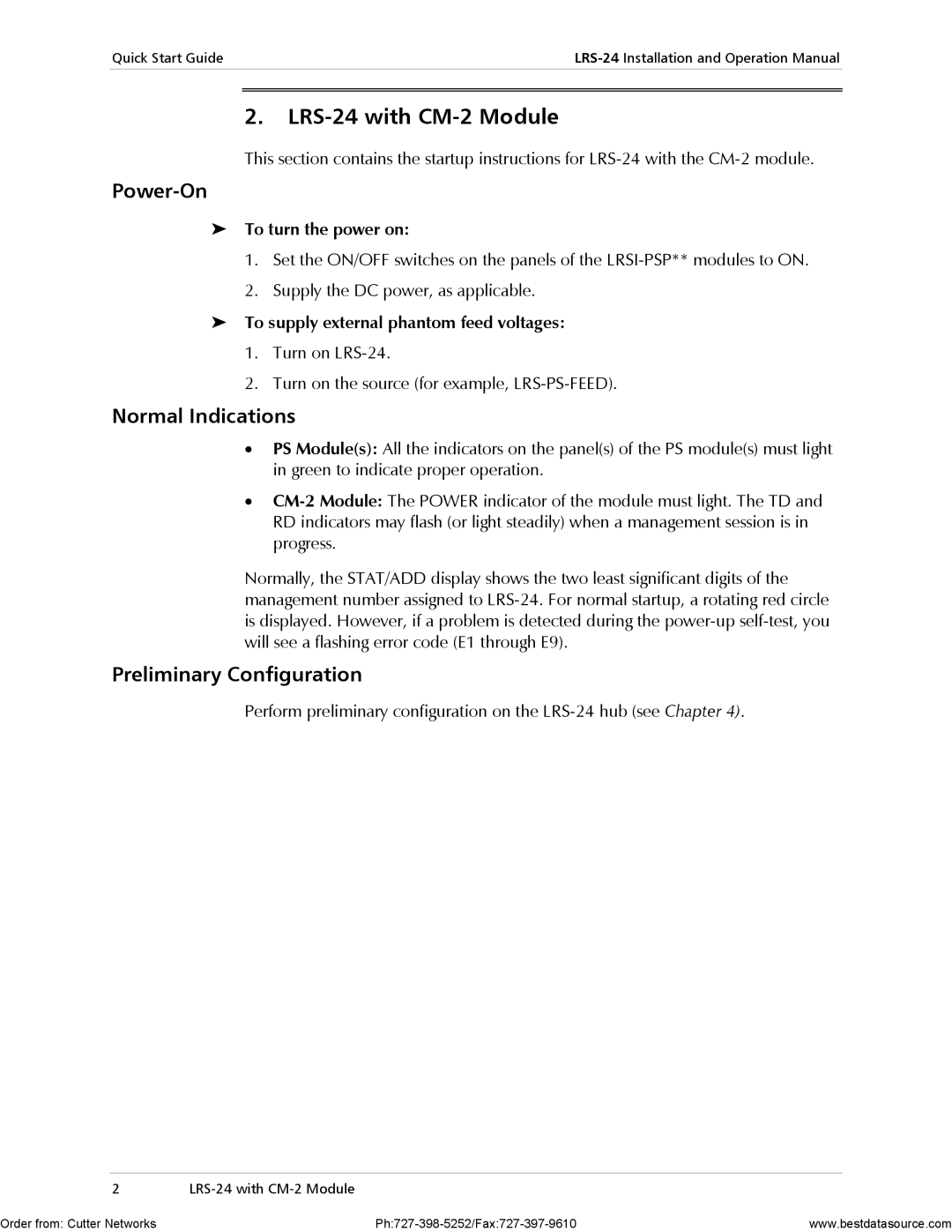 RAD Data comm operation manual LRS-24 with CM-2 Module, Preliminary Configuration 