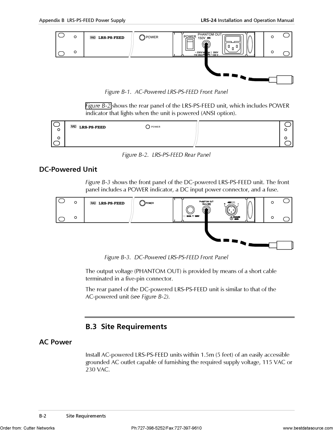 RAD Data comm LRS-24 operation manual Site Requirements, DC-Powered Unit 