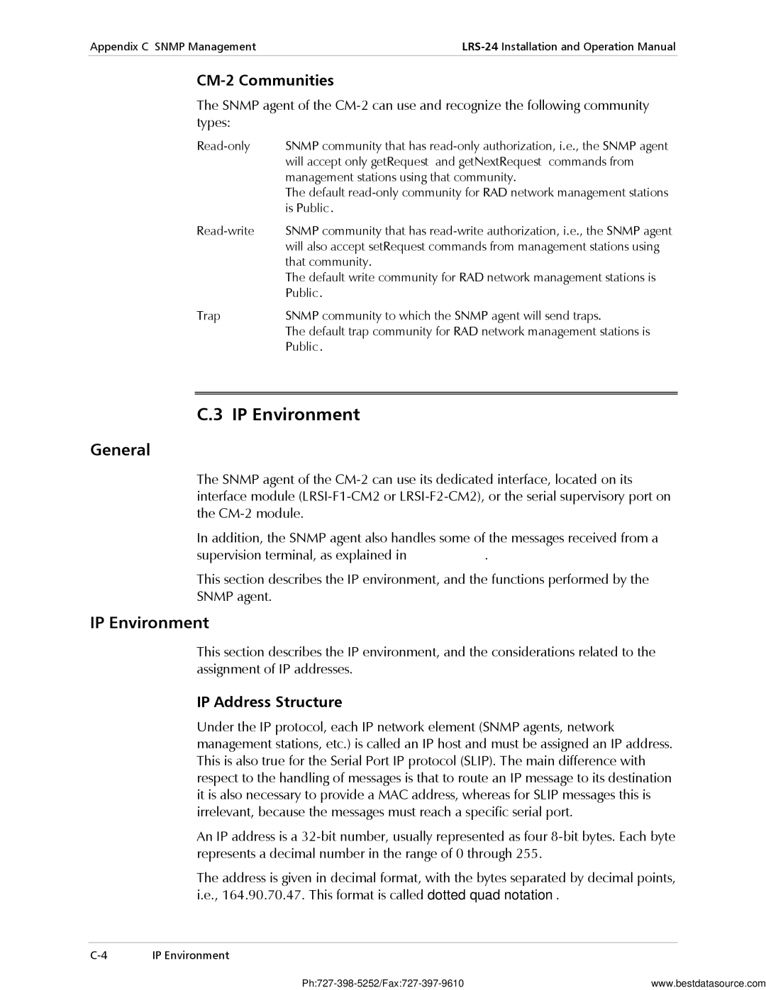 RAD Data comm LRS-24 operation manual IP Environment, CM-2 Communities, IP Address Structure 