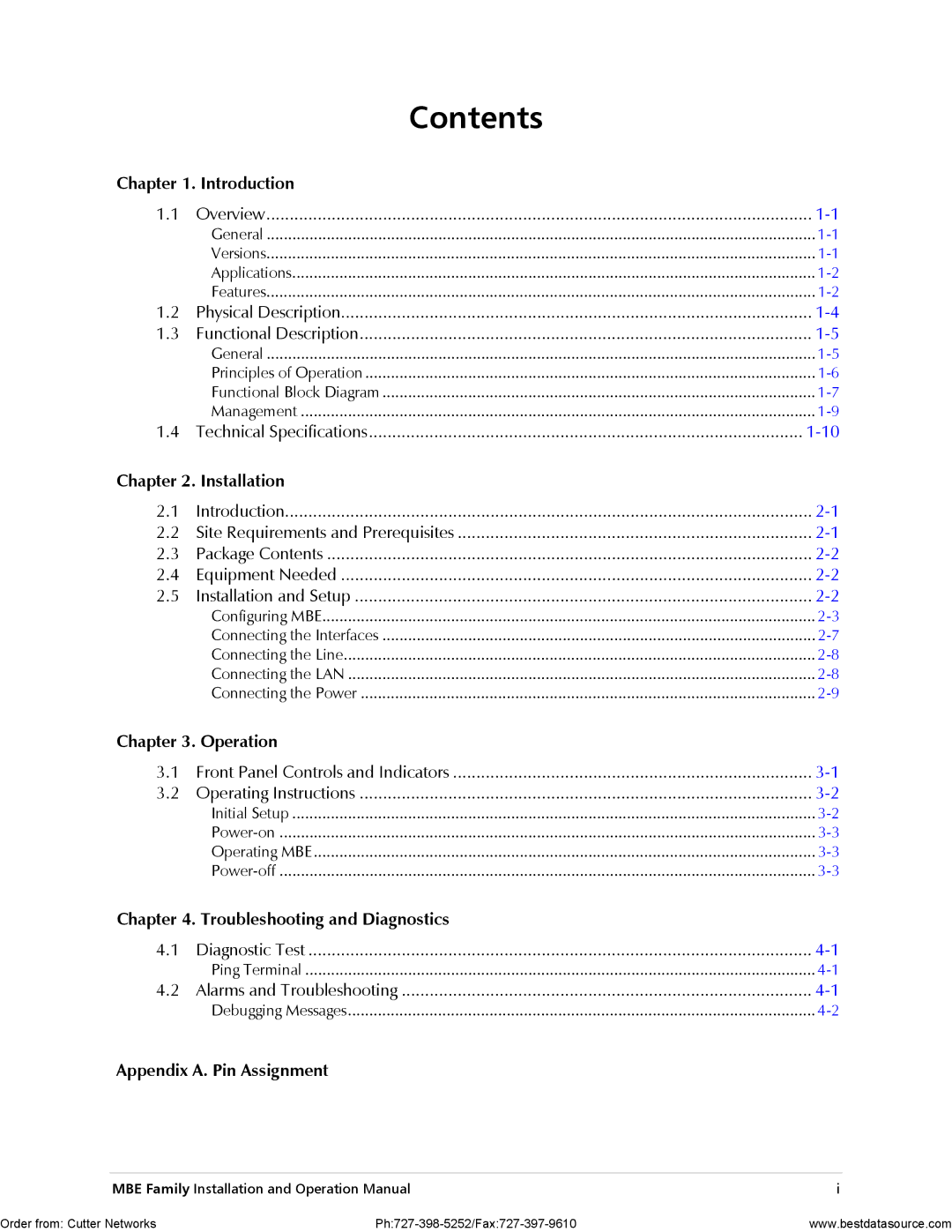 RAD Data comm MBE10-1D, MBE10-8D operation manual Contents 