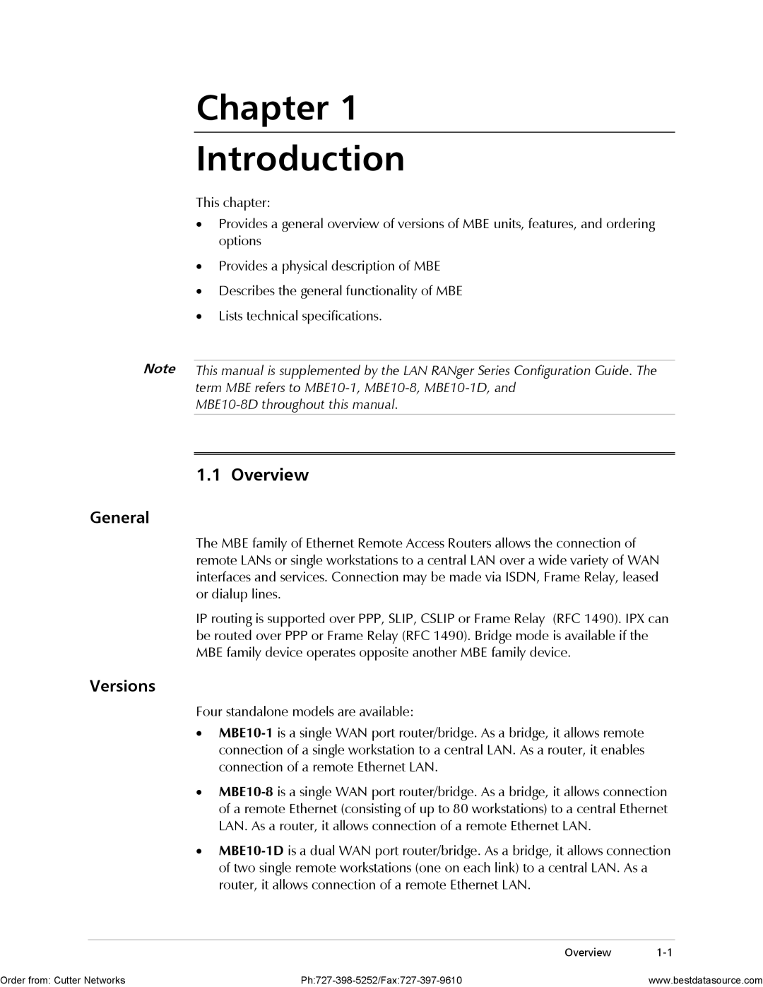 RAD Data comm MBE10-1D operation manual Overview, General, Versions, MBE10-8D throughout this manual 