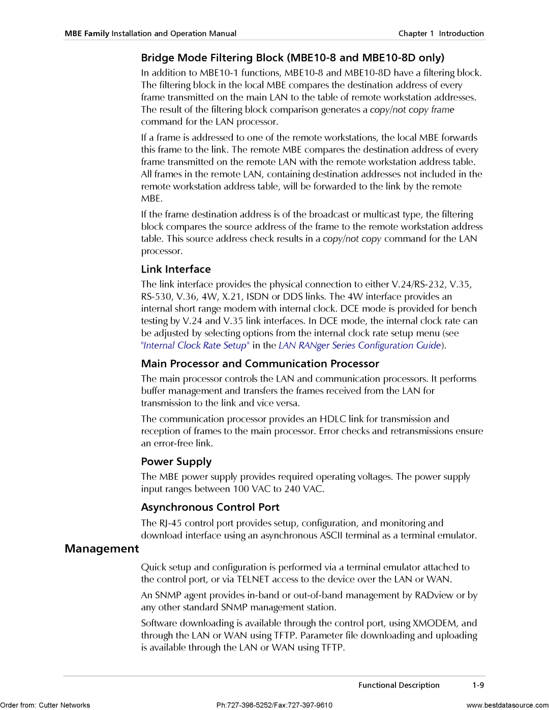 RAD Data comm MBE10-1D, MBE10-8D operation manual Management 