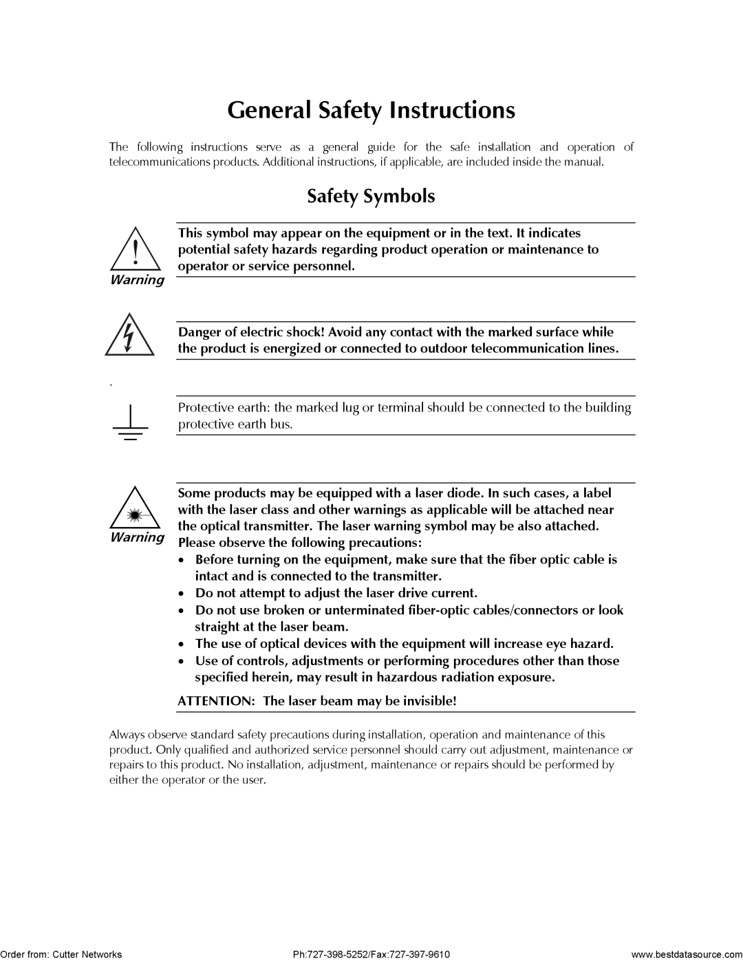 RAD Data comm MBE10-1D, MBE10-8D operation manual General Safety Instructions, Please observe the following precautions 