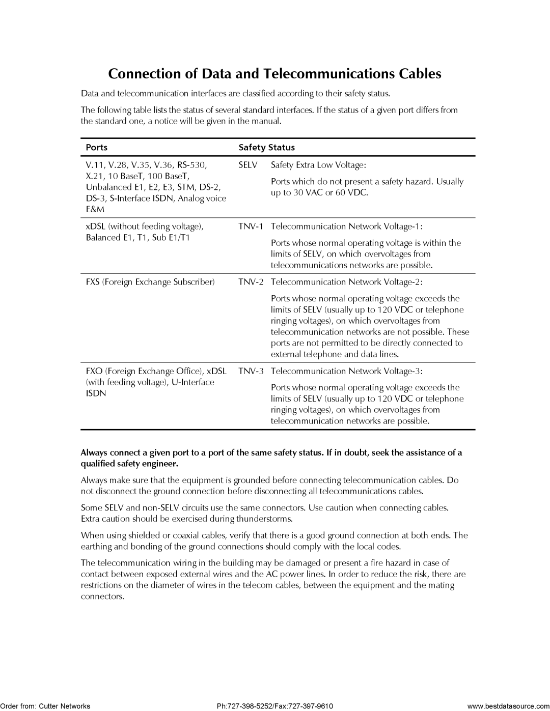 RAD Data comm MBE10-1D, MBE10-8D operation manual Connection of Data and Telecommunications Cables 