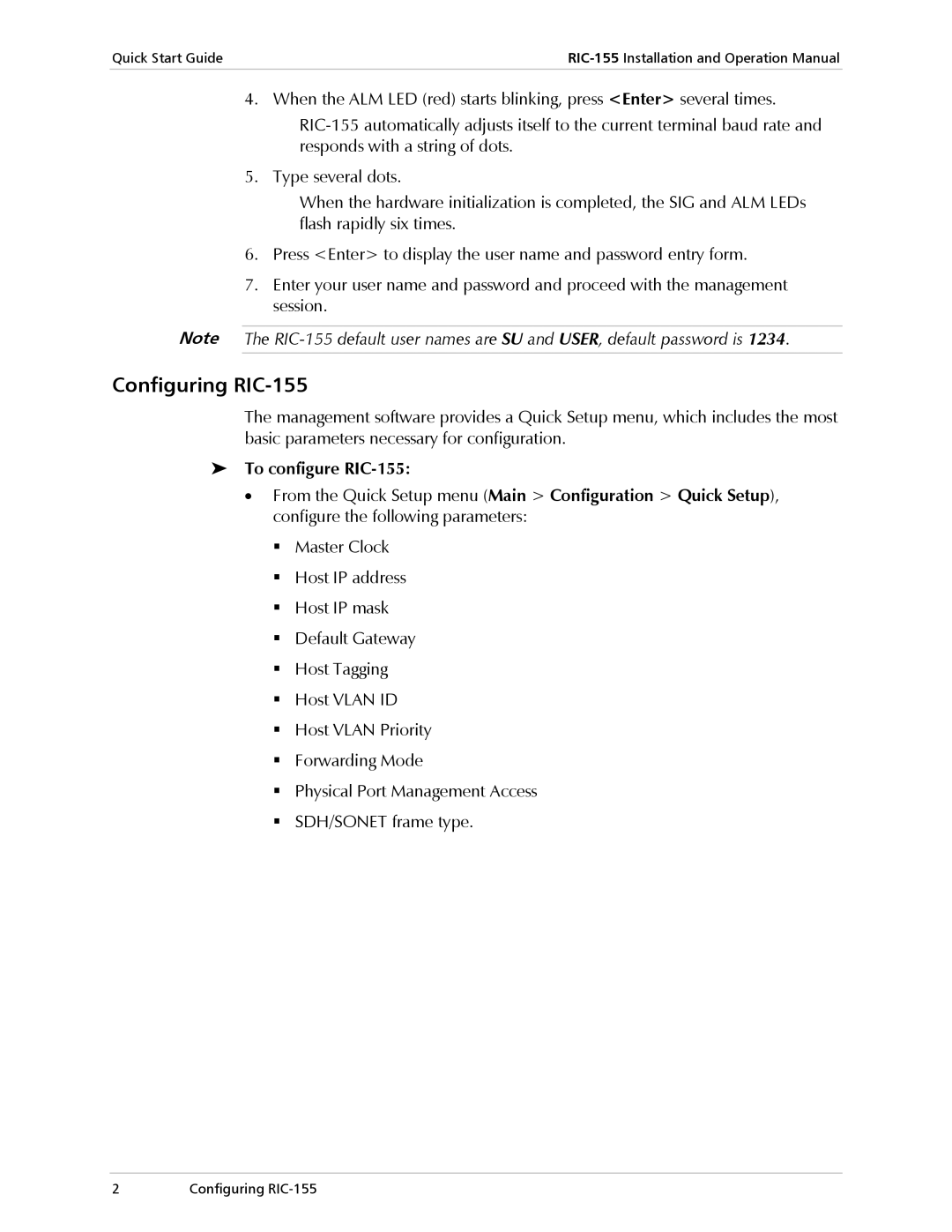 RAD Data comm operation manual Configuring RIC-155, To configure RIC-155 