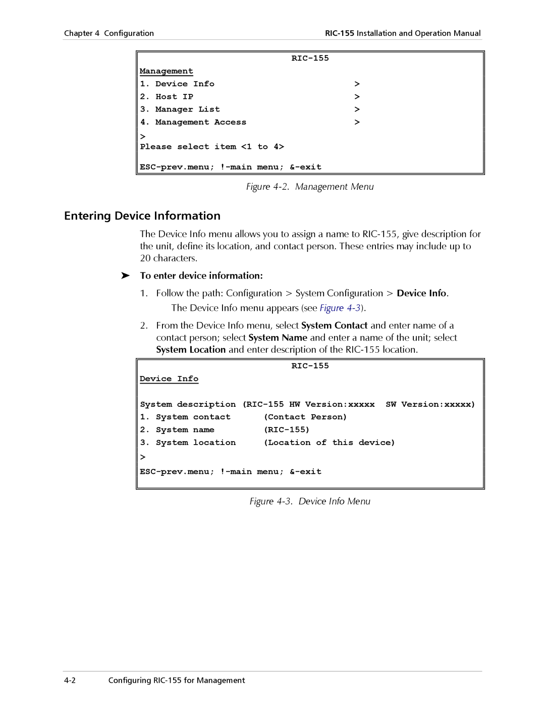 RAD Data comm RIC-155 operation manual Entering Device Information, To enter device information 