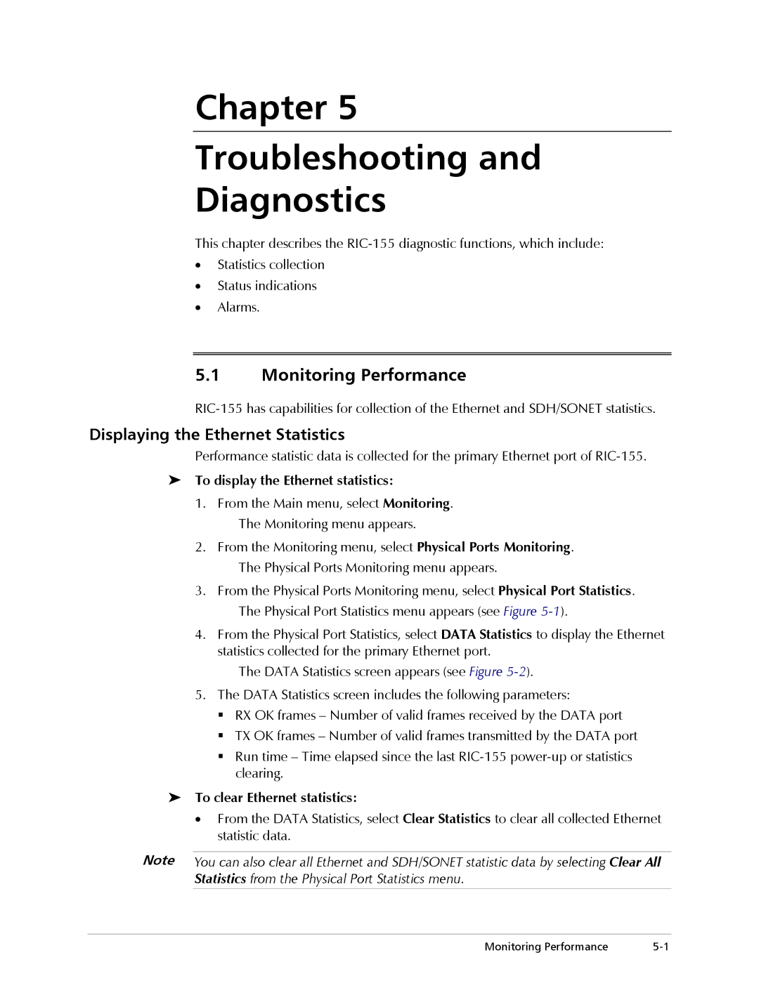 RAD Data comm RIC-155 Chapter Troubleshooting Diagnostics, Monitoring Performance, Displaying the Ethernet Statistics 