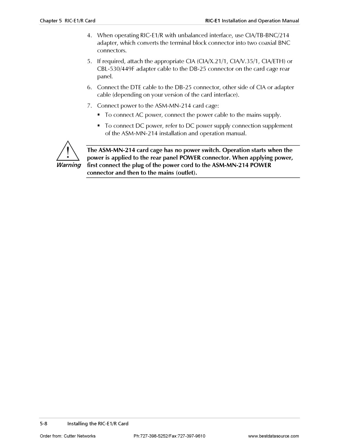 RAD Data comm operation manual RIC-E1/R Card 