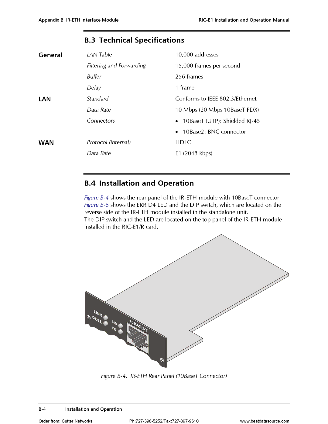 RAD Data comm RIC-E1 operation manual Installation and Operation 