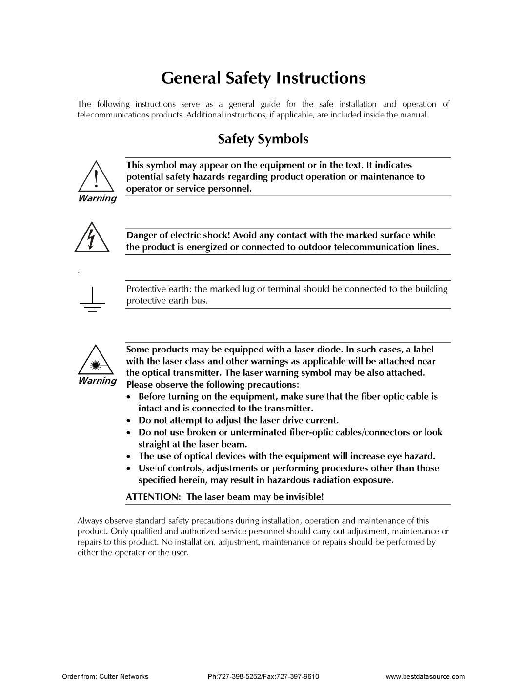 RAD Data comm RIC-E1 operation manual General Safety Instructions, Please observe the following precautions 