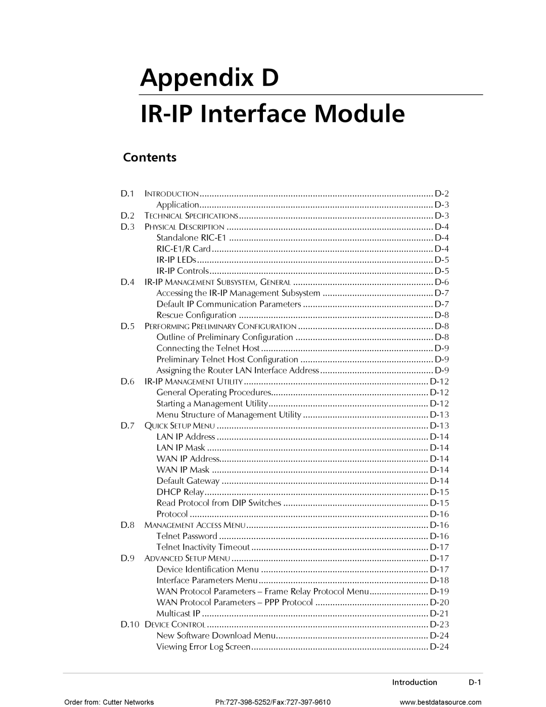 RAD Data comm RIC-E1 operation manual Appendix D IR-IP Interface Module, Introduction 