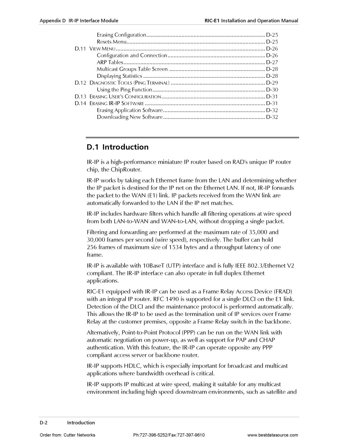 RAD Data comm RIC-E1 operation manual Appendix D IR-IP Interface Module 