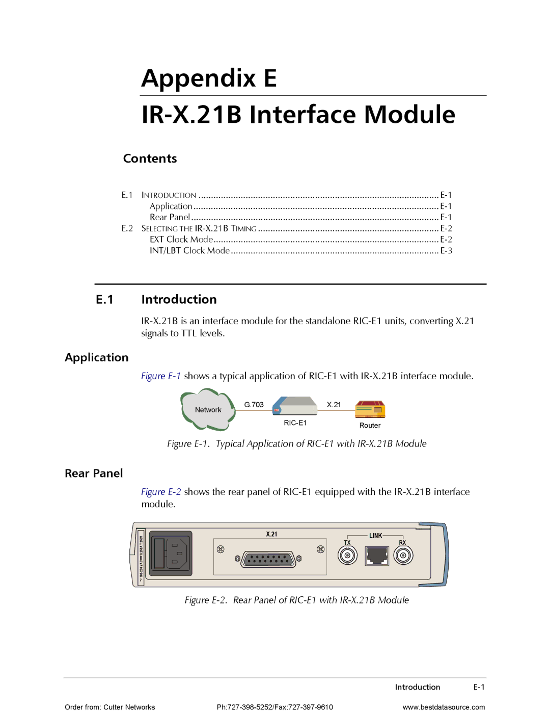 RAD Data comm RIC-E1 operation manual Appendix E IR-X.21B Interface Module, Rear Panel 