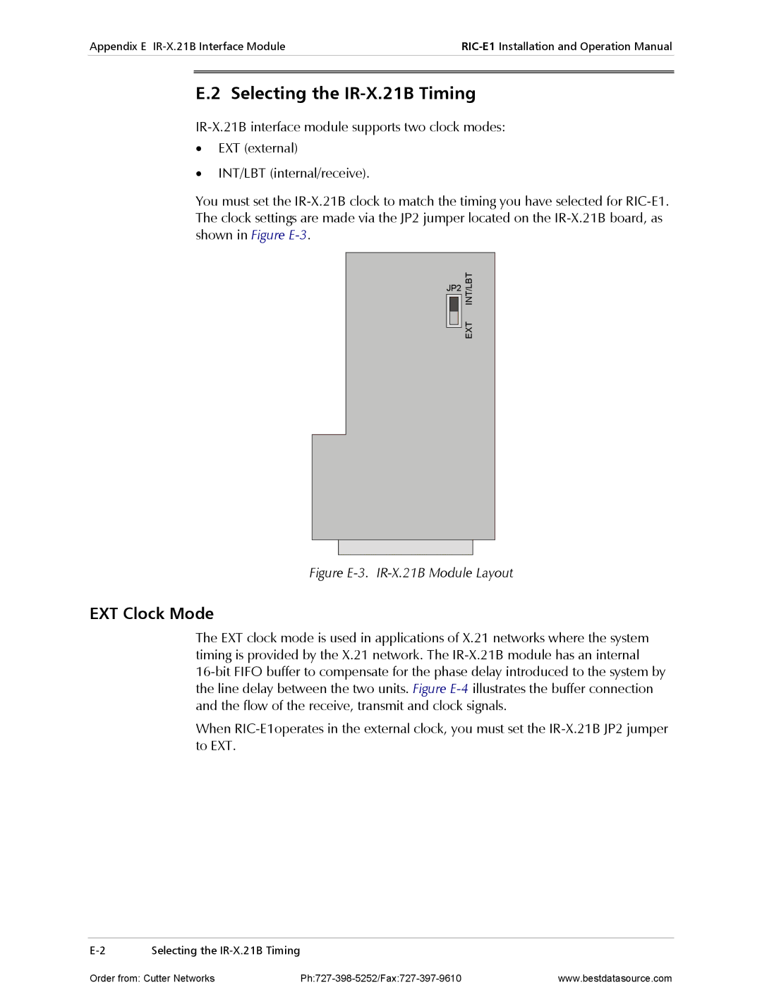 RAD Data comm RIC-E1 operation manual Selecting the IR-X.21B Timing, EXT Clock Mode 