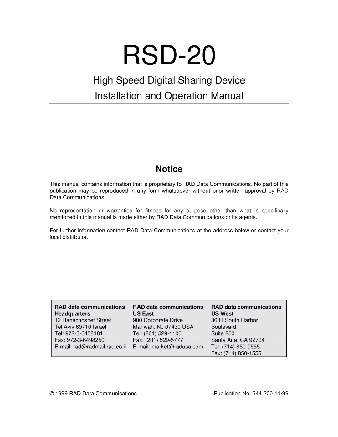 RAD Data comm RSD-20 operation manual 