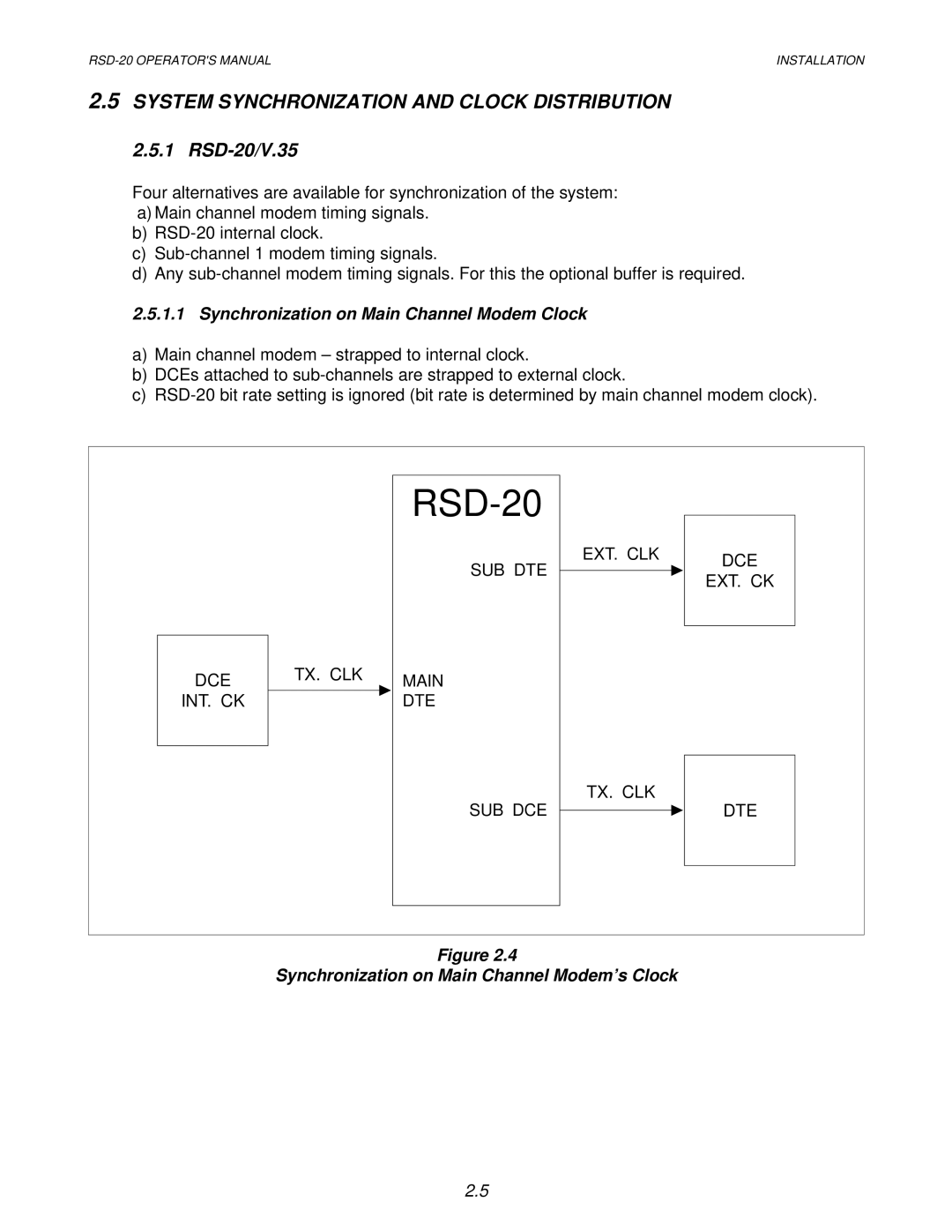 RAD Data comm System Synchronization and Clock Distribution, RSD-20/V.35, Synchronization on Main Channel Modem Clock 