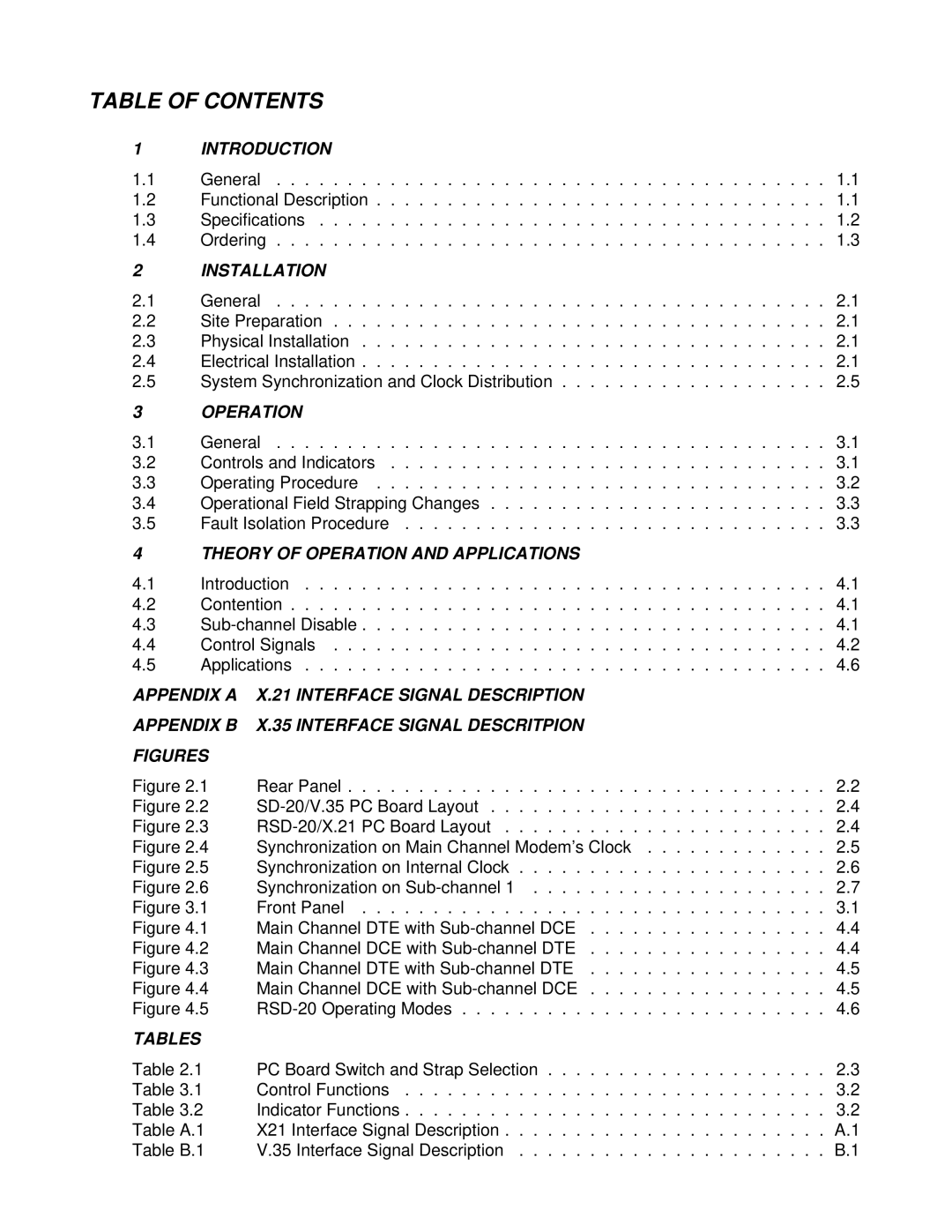 RAD Data comm RSD-20 operation manual Table of Contents 