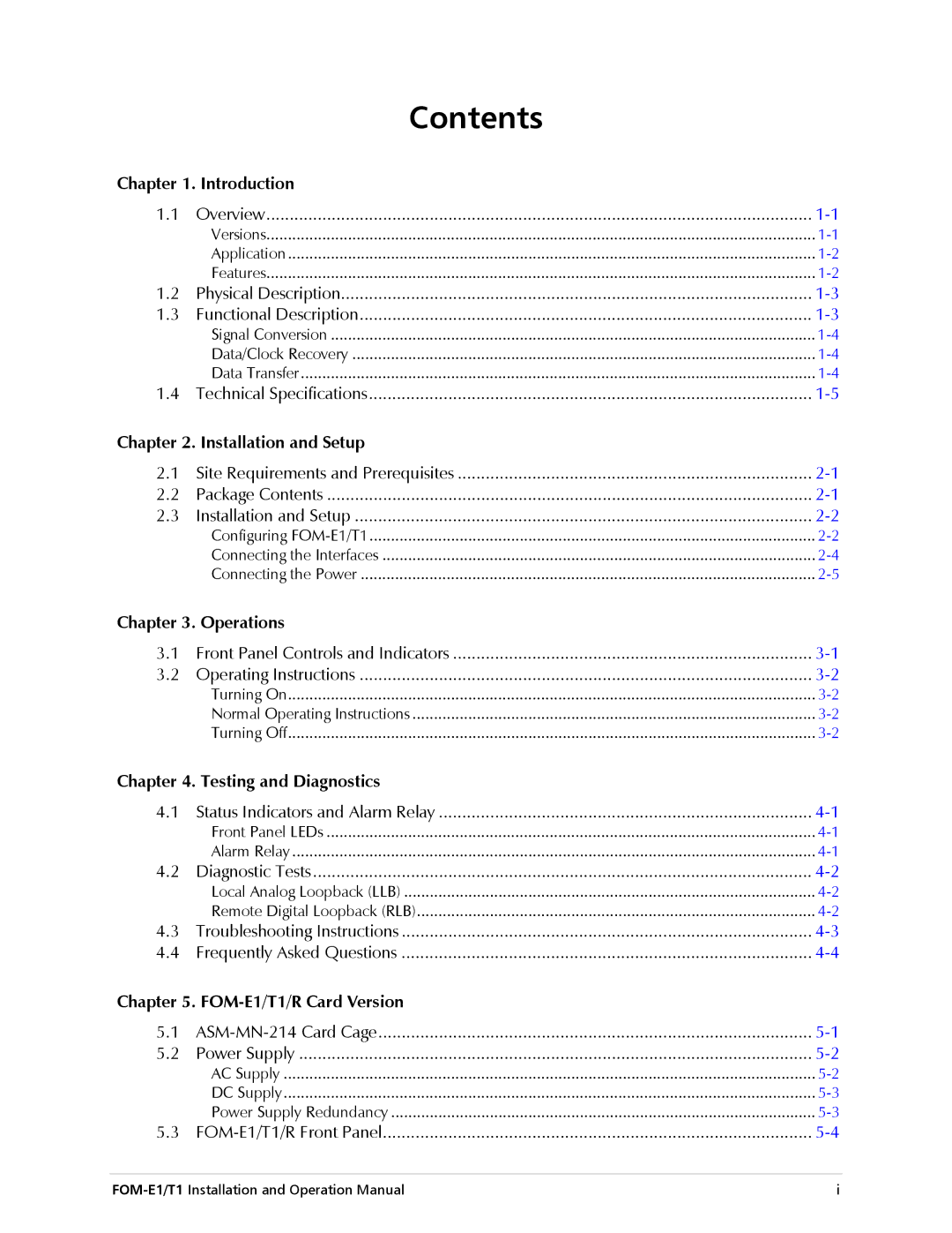 RAD Data comm E1, T1 operation manual Contents 