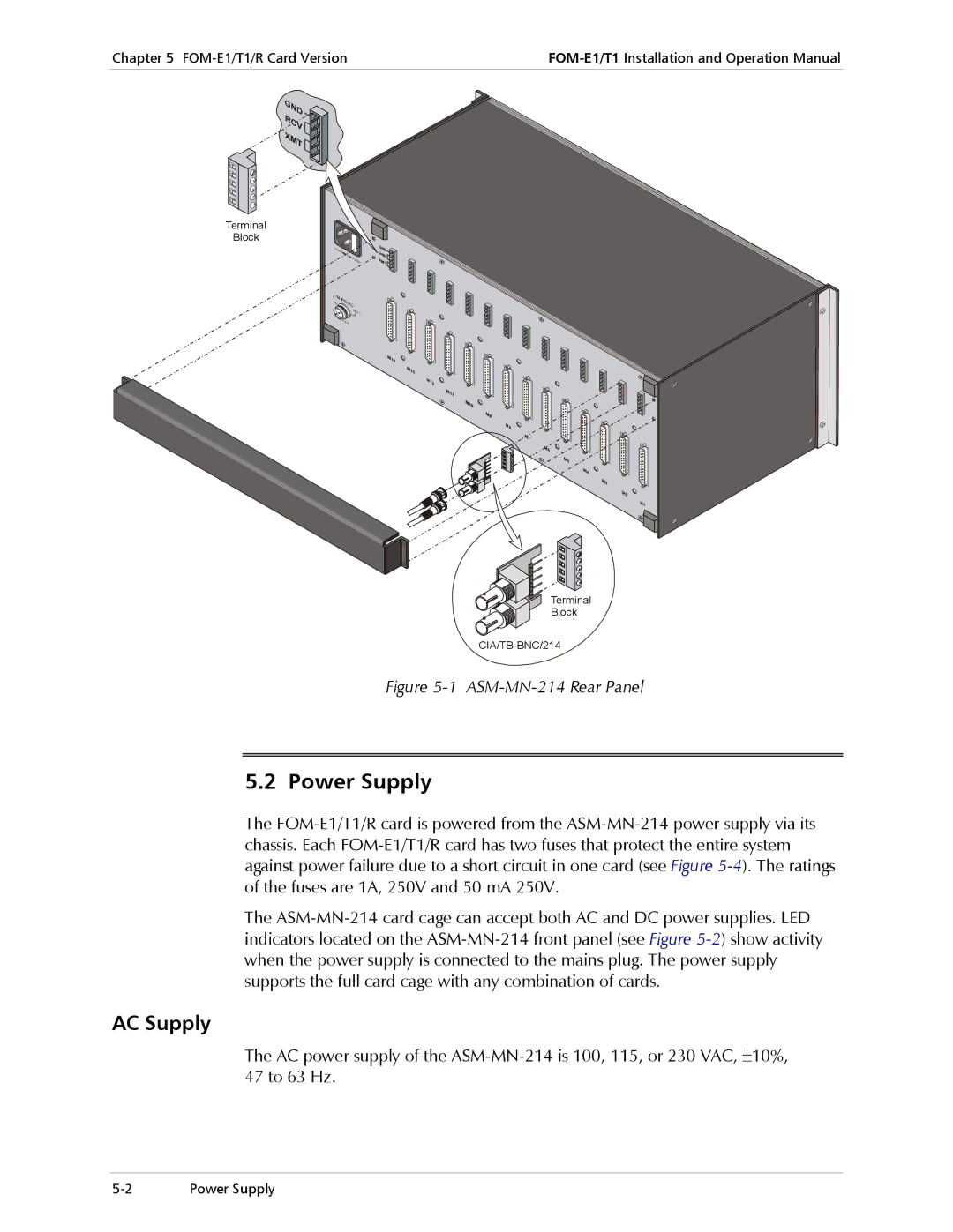 RAD Data comm T1, E1 operation manual Power Supply, AC Supply 