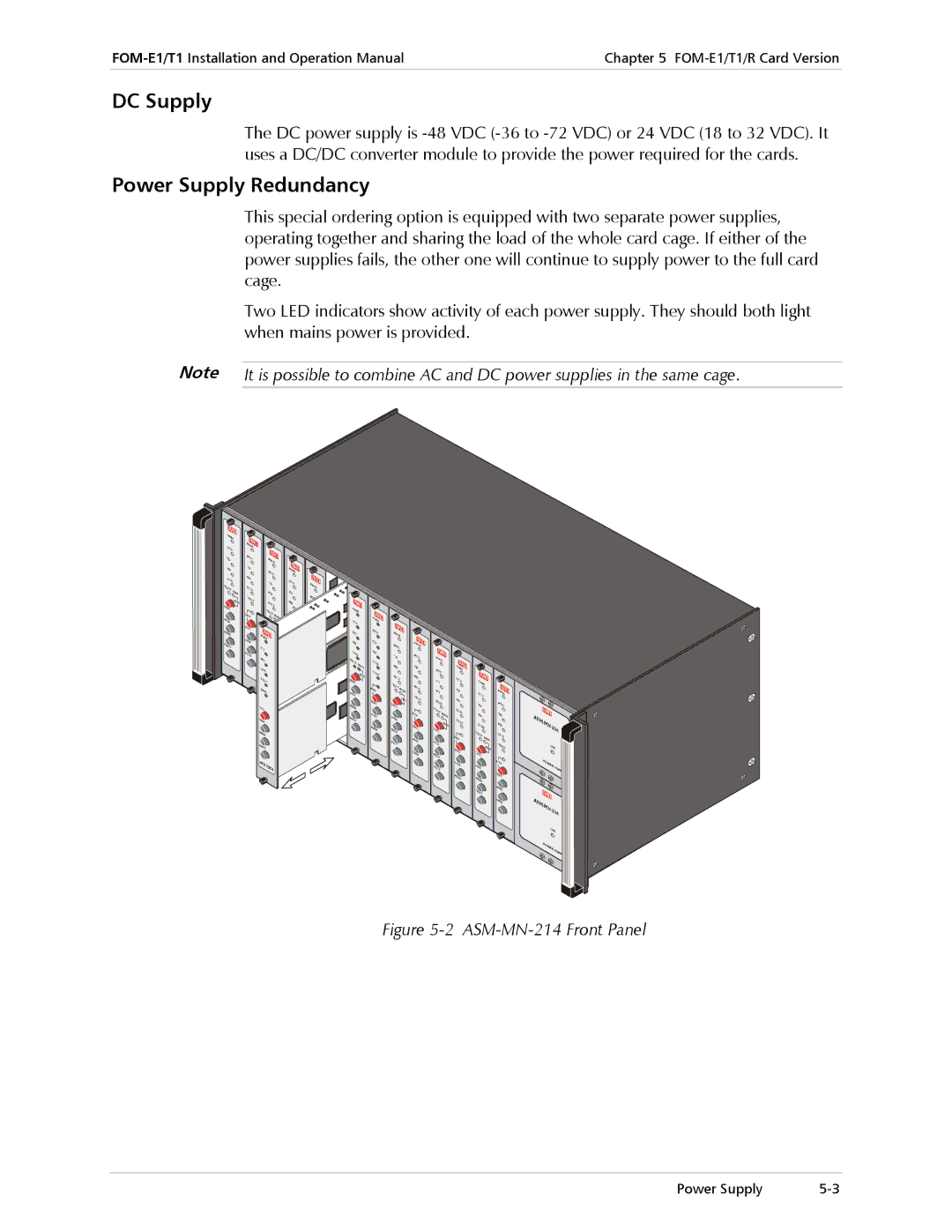 RAD Data comm E1, T1 operation manual DC Supply, Power Supply Redundancy 