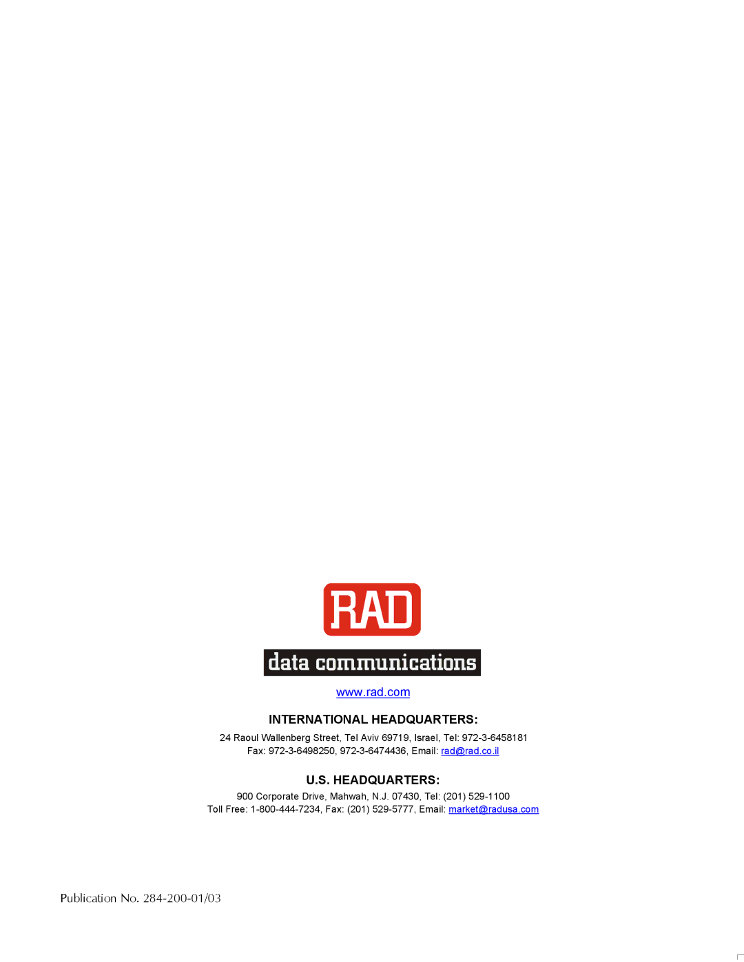 RAD Data comm T1, E1 operation manual International Headquarters 