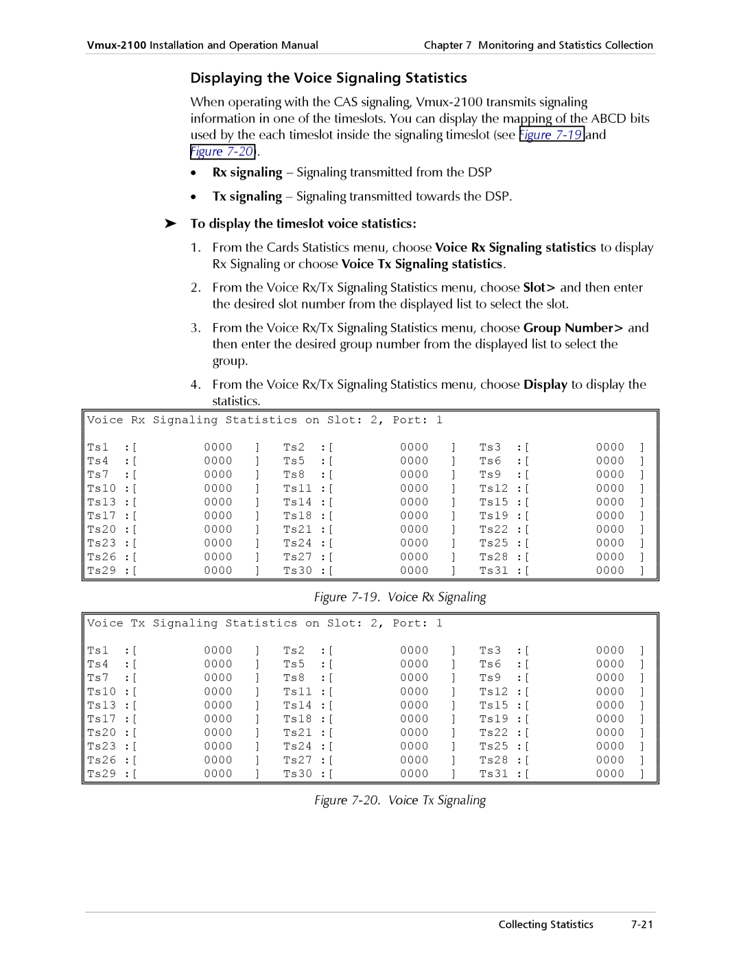 RAD Data comm Vmux-2100 Voice Trunking Gateway Displaying the Voice Signaling Statistics, Voice Rx Signaling 