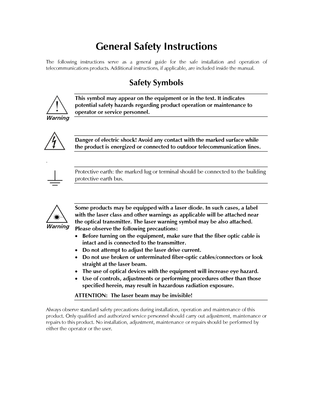 RAD Data comm Vmux-2100 Voice Trunking Gateway General Safety Instructions, Please observe the following precautions 