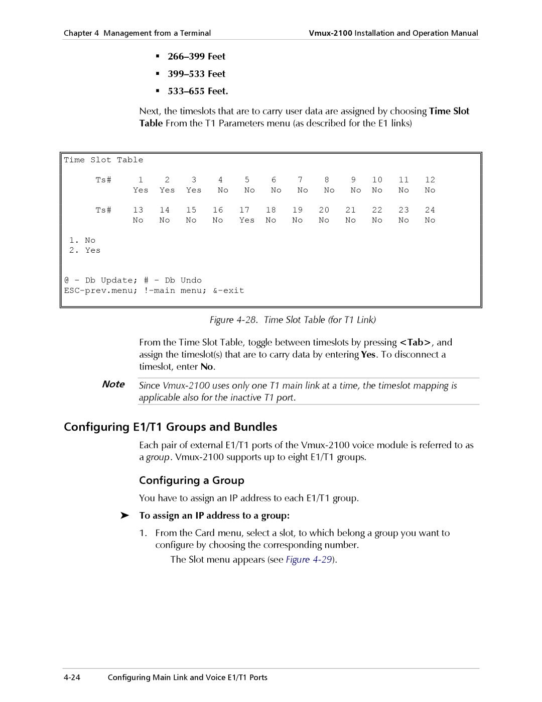 RAD Data comm Vmux-2100 Configuring E1/T1 Groups and Bundles, Configuring a Group, To assign an IP address to a group 