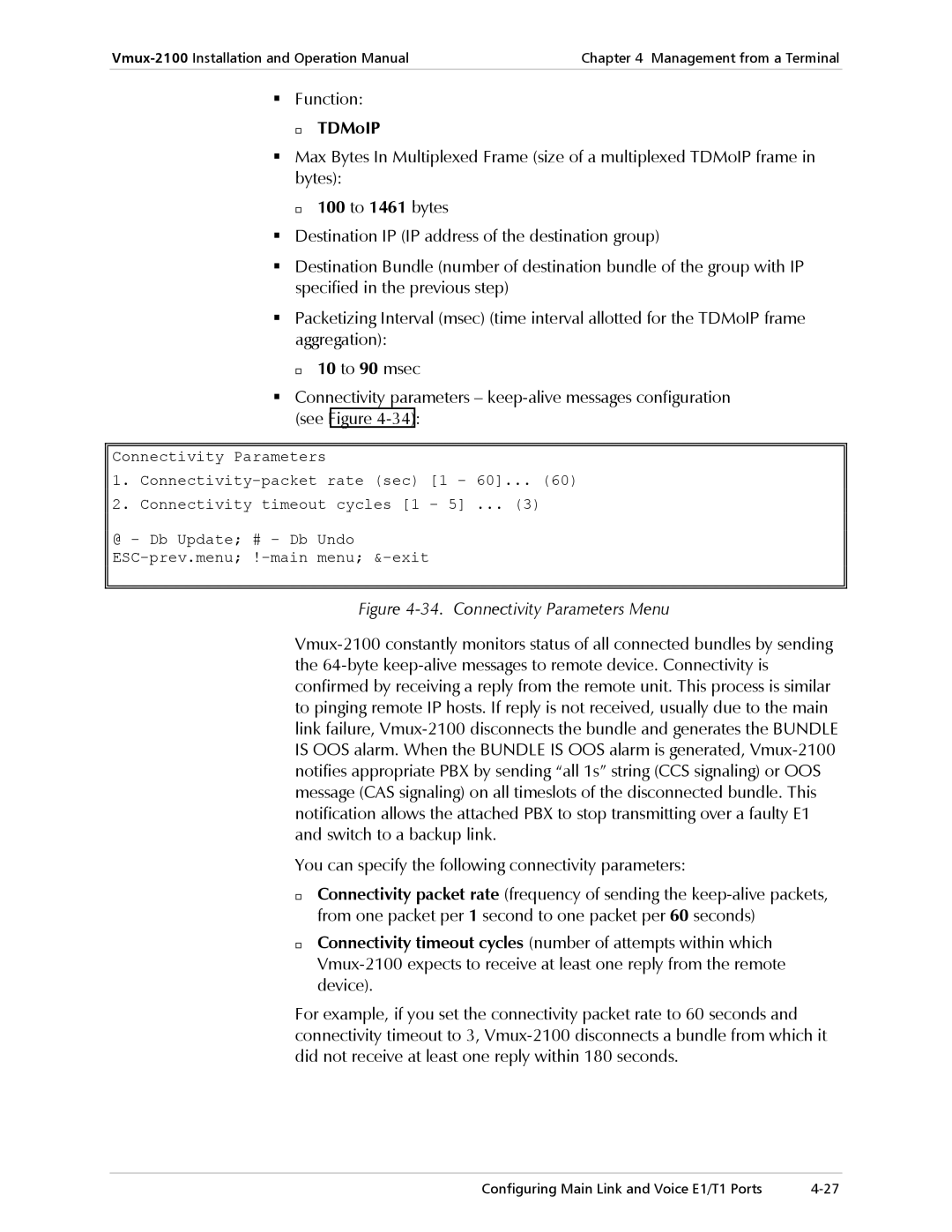 RAD Data comm Vmux-2100 Voice Trunking Gateway operation manual TDMoIP, 100 to 1461 bytes 