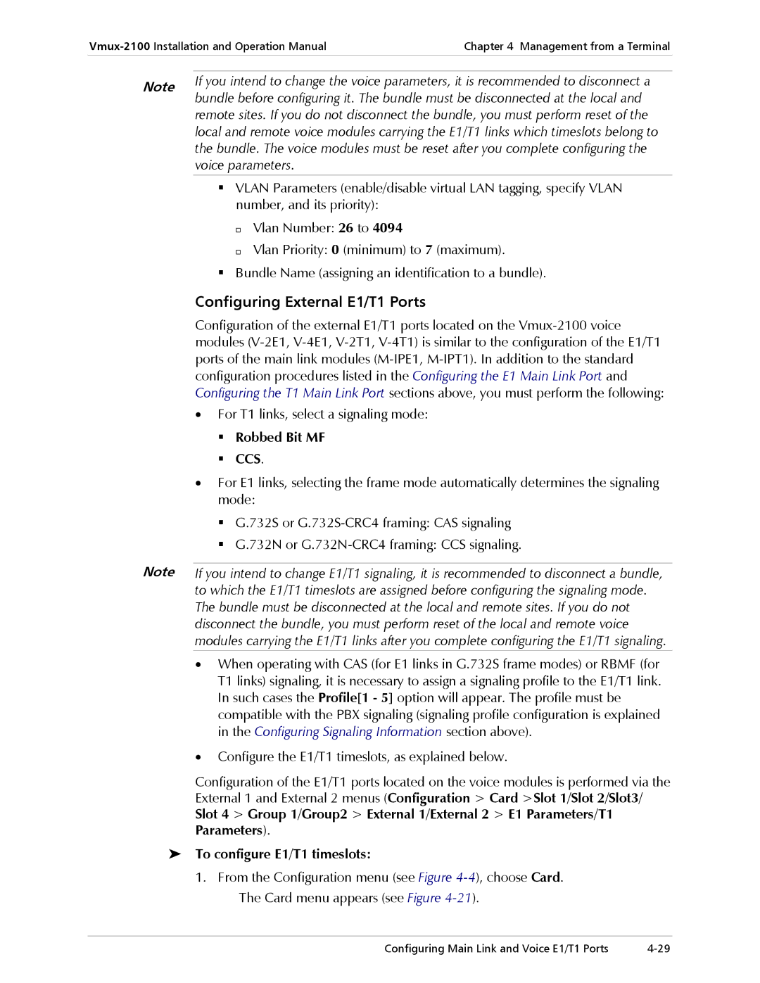 RAD Data comm Vmux-2100 Voice Trunking Gateway operation manual Configuring External E1/T1 Ports, Robbed Bit MF CCS 