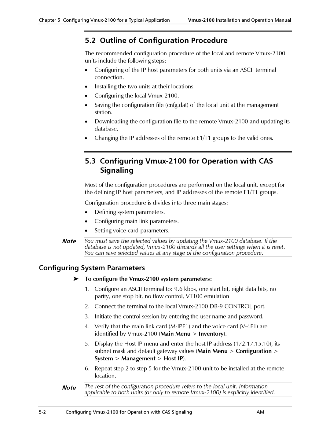 RAD Data comm Outline of Configuration Procedure, Configuring Vmux-2100 for Operation with CAS Signaling 