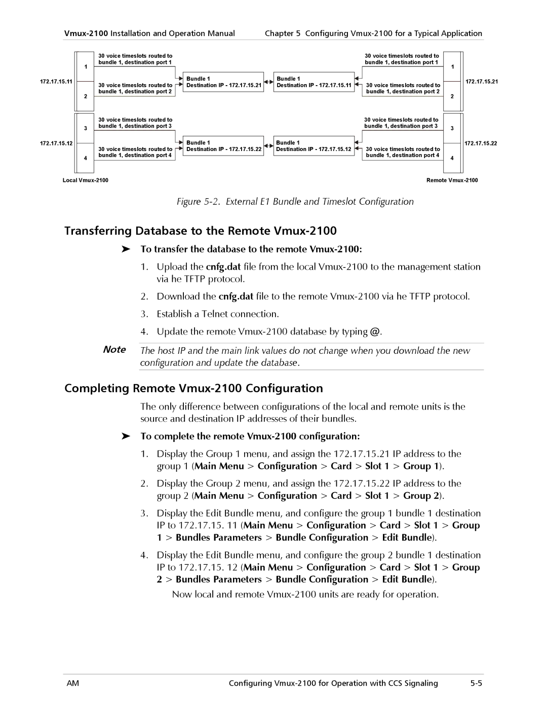 RAD Data comm Vmux-2100 Voice Trunking Gateway operation manual Transferring Database to the Remote Vmux-2100 