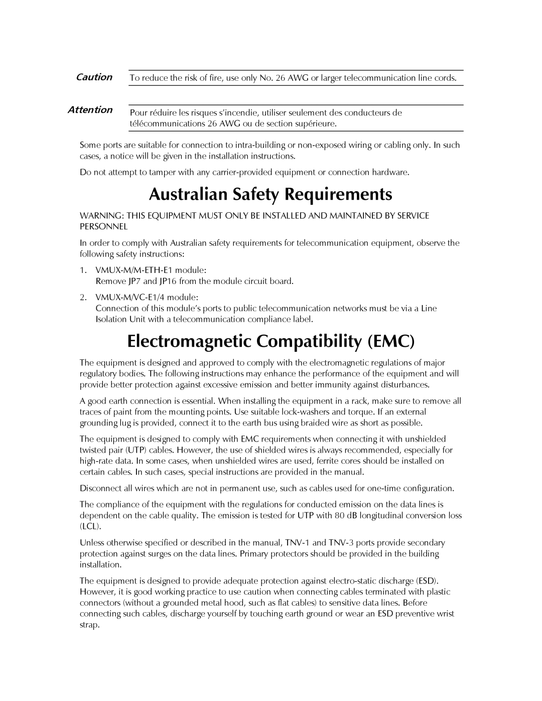 RAD Data comm Vmux-2100 Voice Trunking Gateway operation manual Australian Safety Requirements 