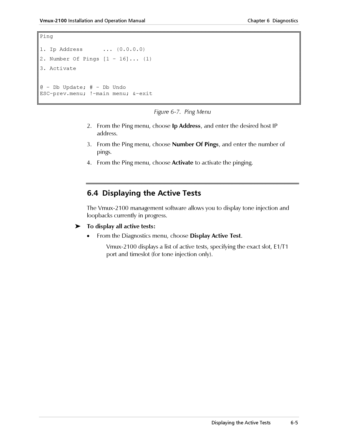 RAD Data comm Vmux-2100 Voice Trunking Gateway operation manual Displaying the Active Tests, To display all active tests 