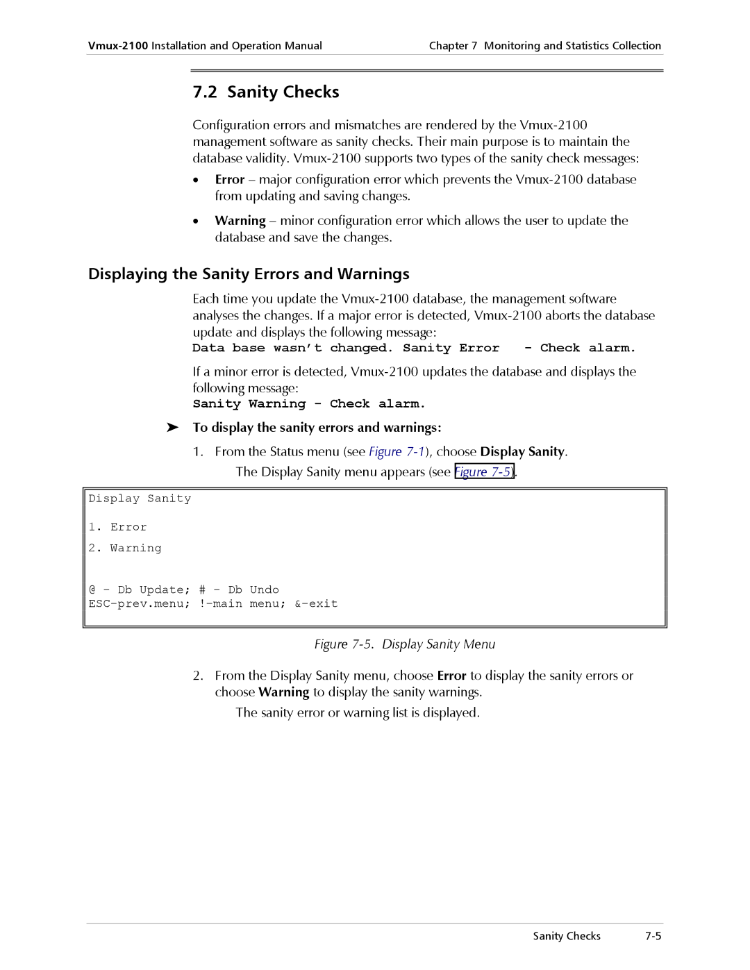 RAD Data comm Vmux-2100 Voice Trunking Gateway operation manual Sanity Checks, Displaying the Sanity Errors and Warnings 