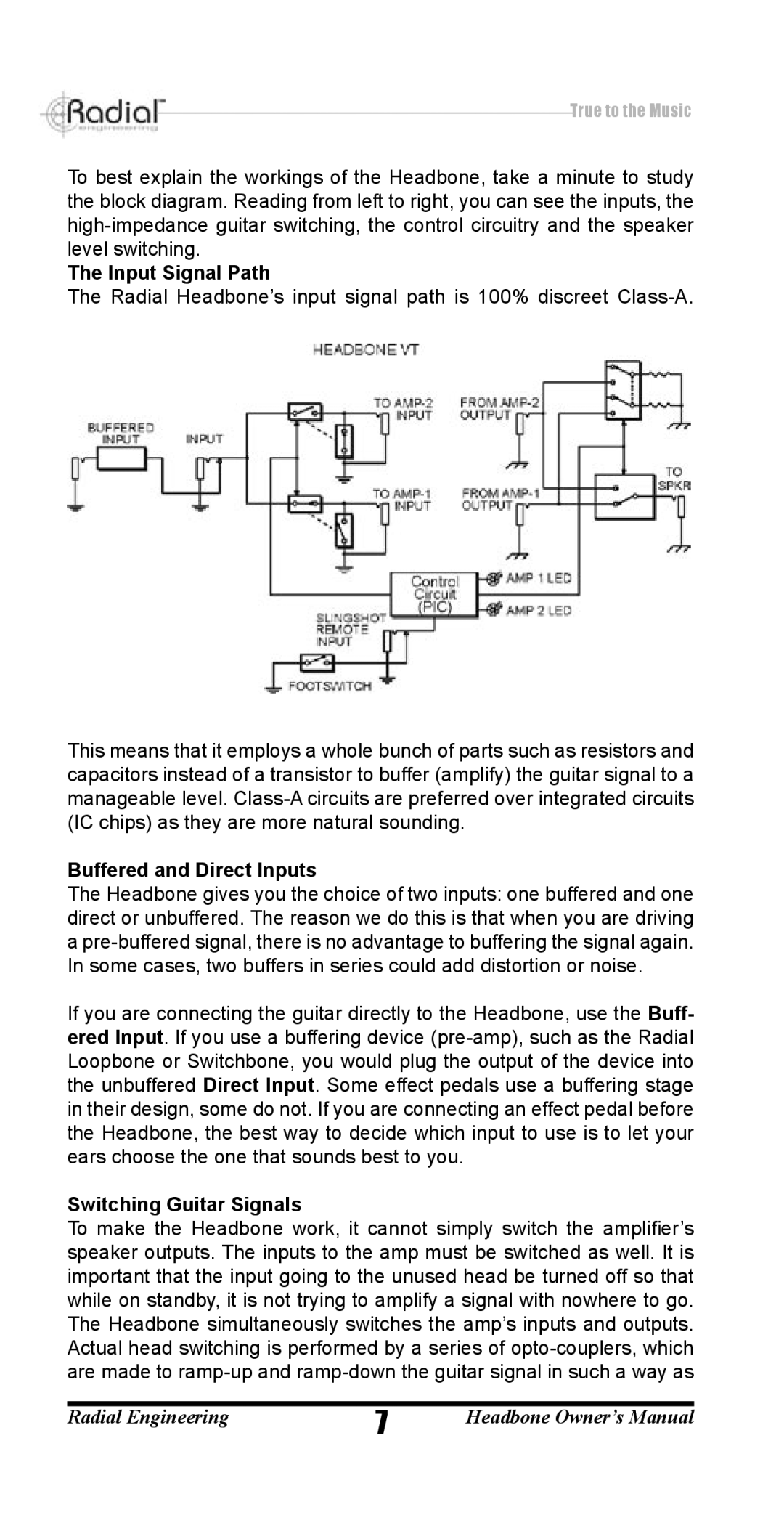 Radian Technologies VT R800 7040 00 owner manual Input Signal Path, Buffered and Direct Inputs, Switching Guitar Signals 