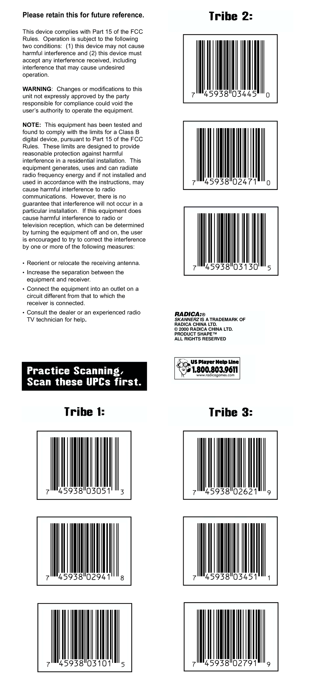 Radica Games 71051/71027/7102B instruction manual Tribe 